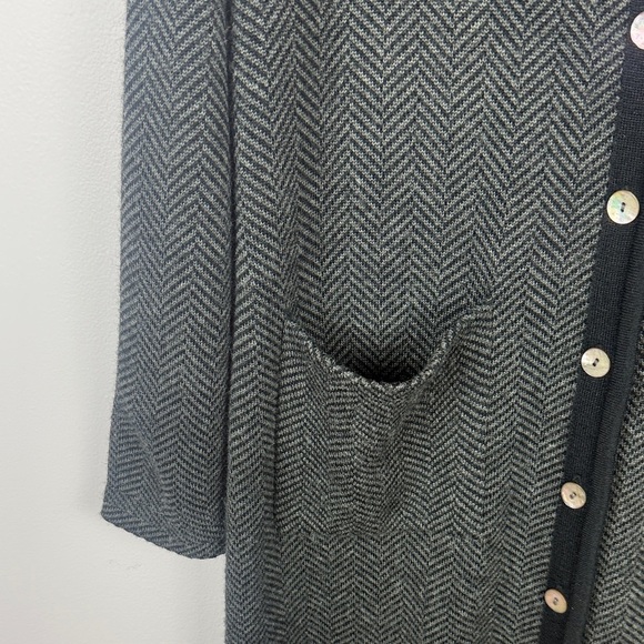 Deane & White Merino Wool Blend Gray Herringbone Long Cardigan Size Large - Picture 8 of 12